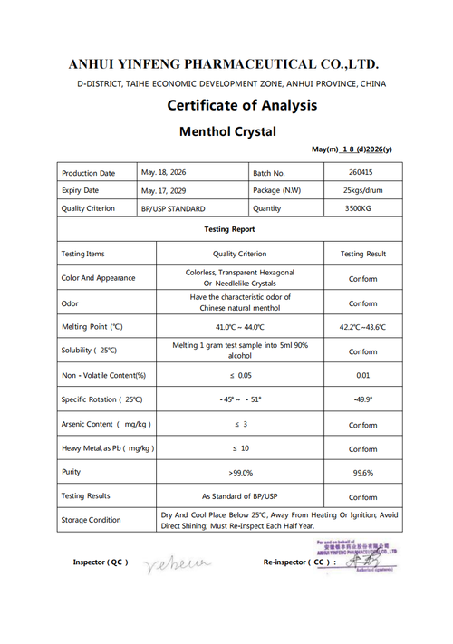 99.6% Pure Natural Menthol Crystals (USP/BP Grade) - REACH & Halal Certified